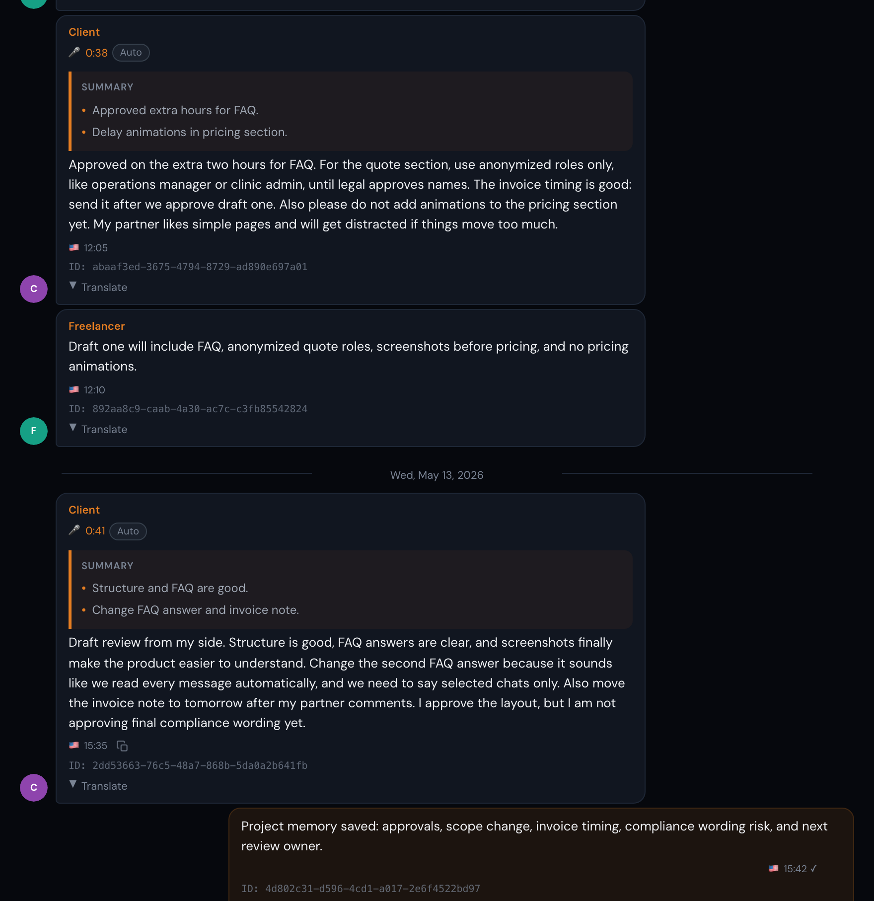 Full chat evidence crop for Freelancers & Professionals