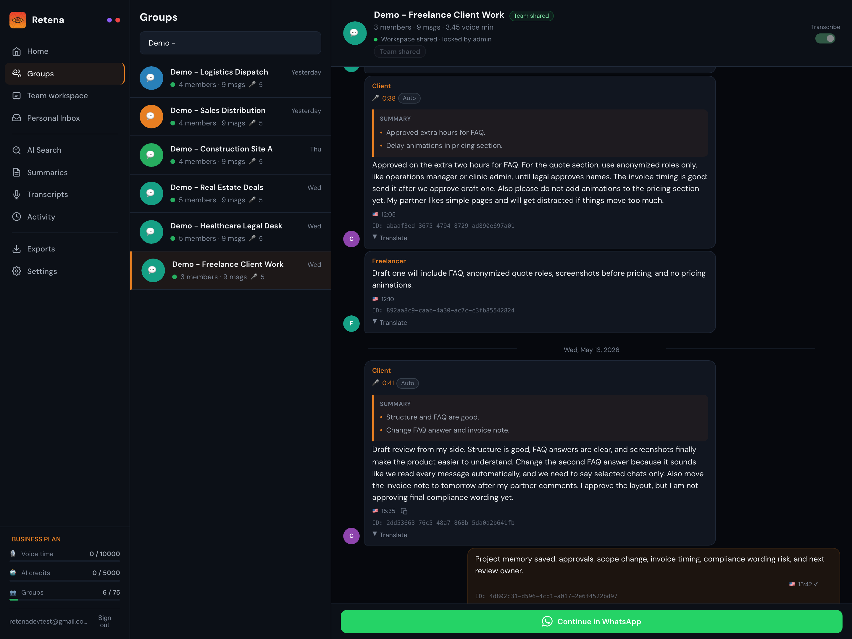 Retena mock screenshot for Freelancers & Professionals