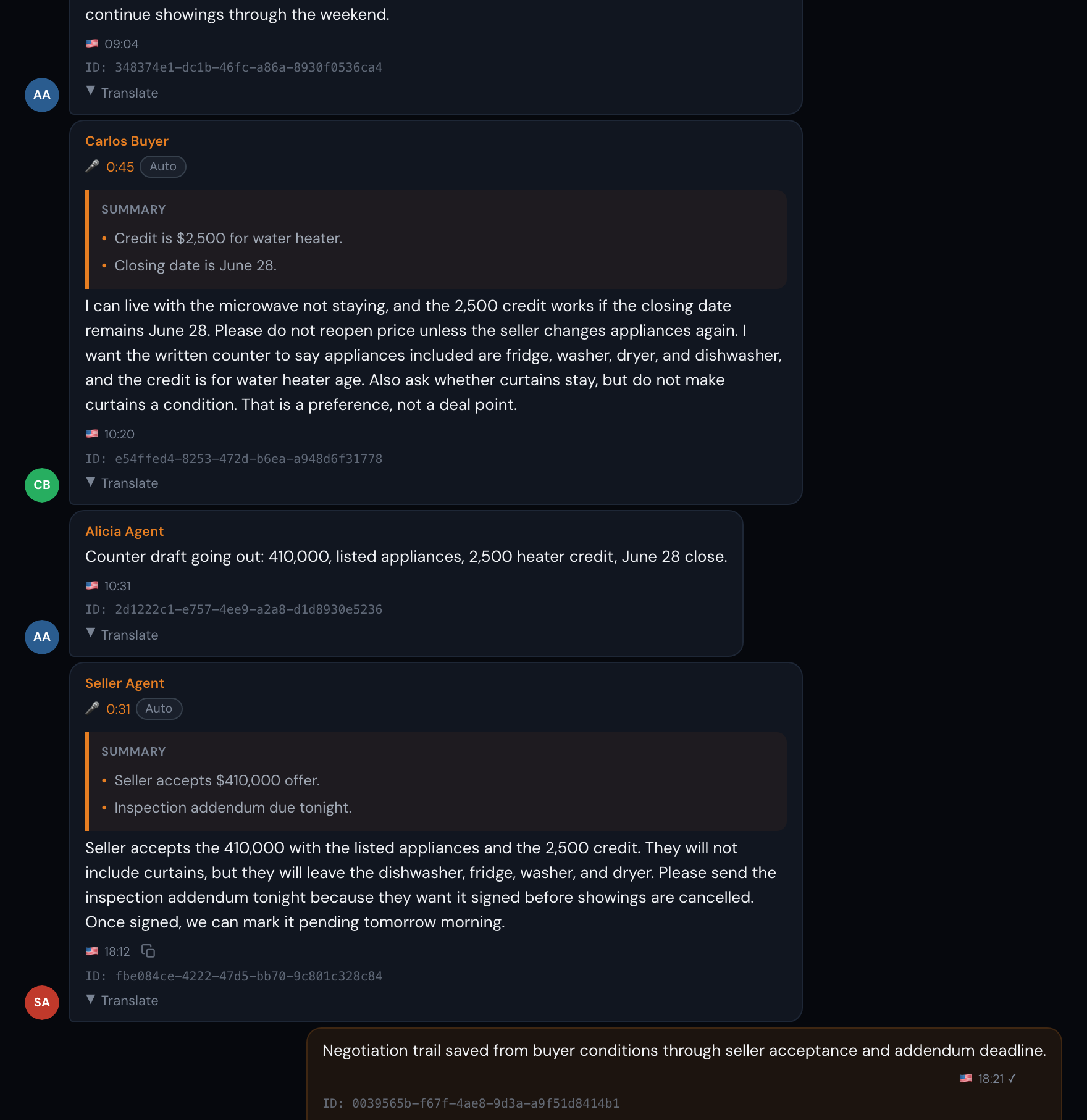 Full chat evidence crop for Real Estate
