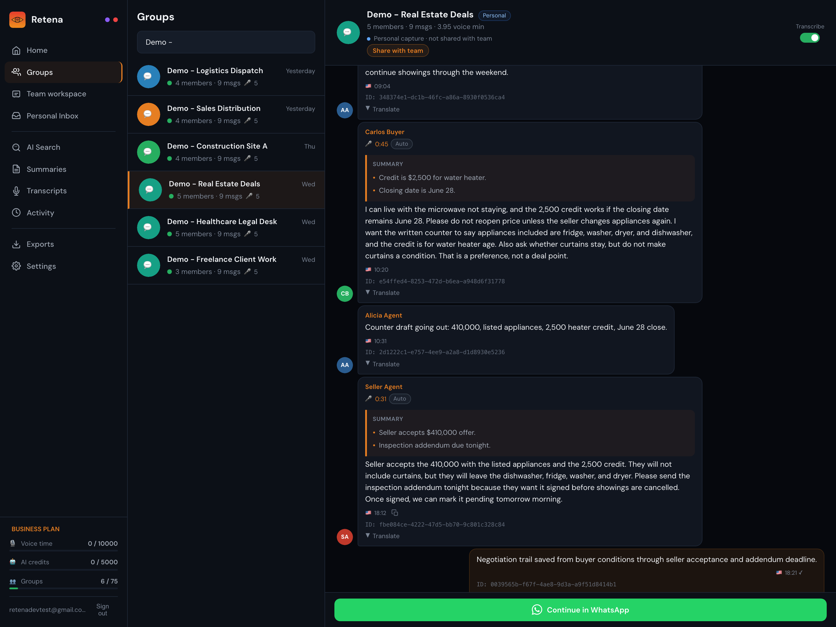 Retena mock screenshot for Real Estate