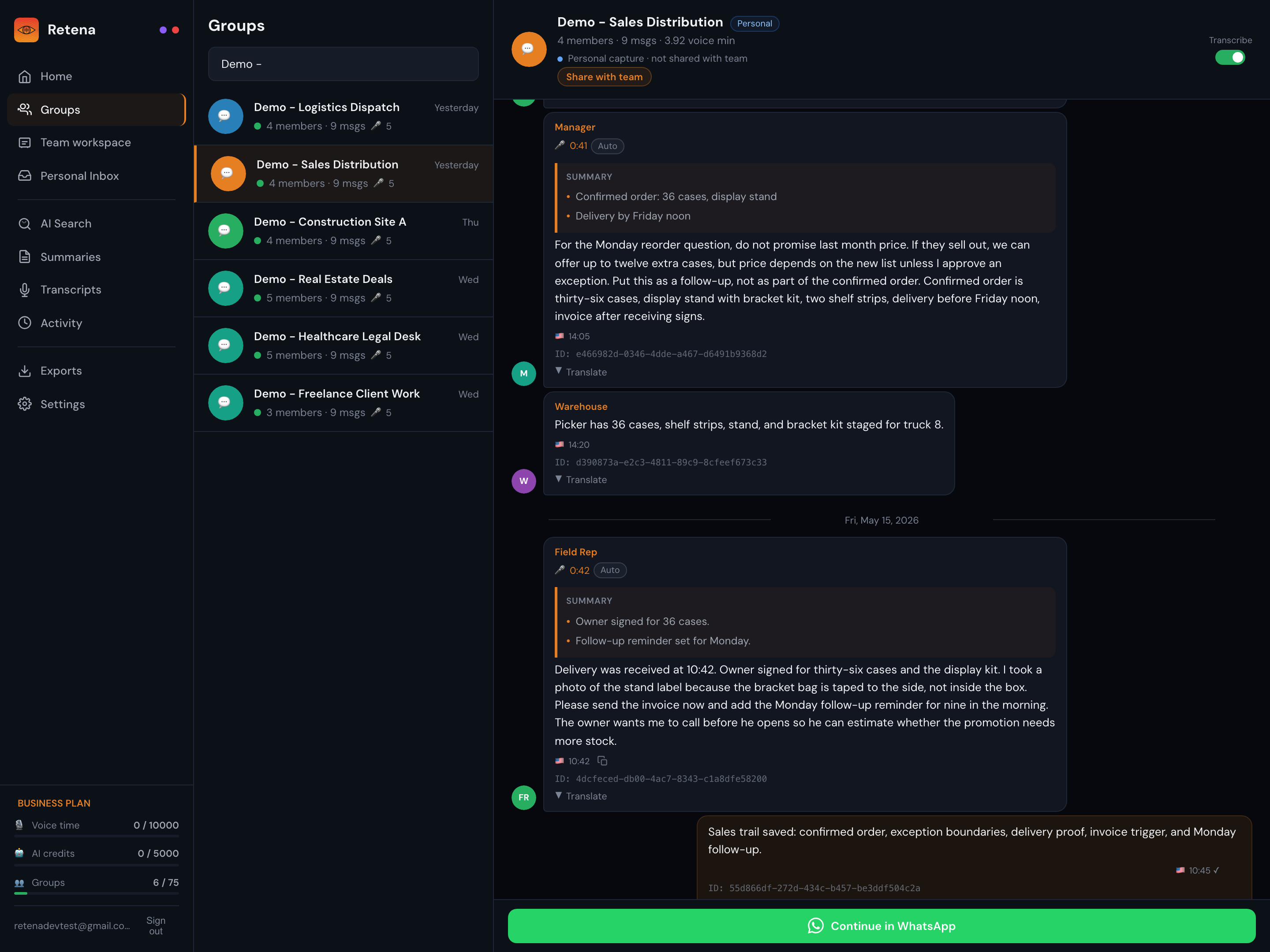 Retena mock screenshot for Sales & Distribution